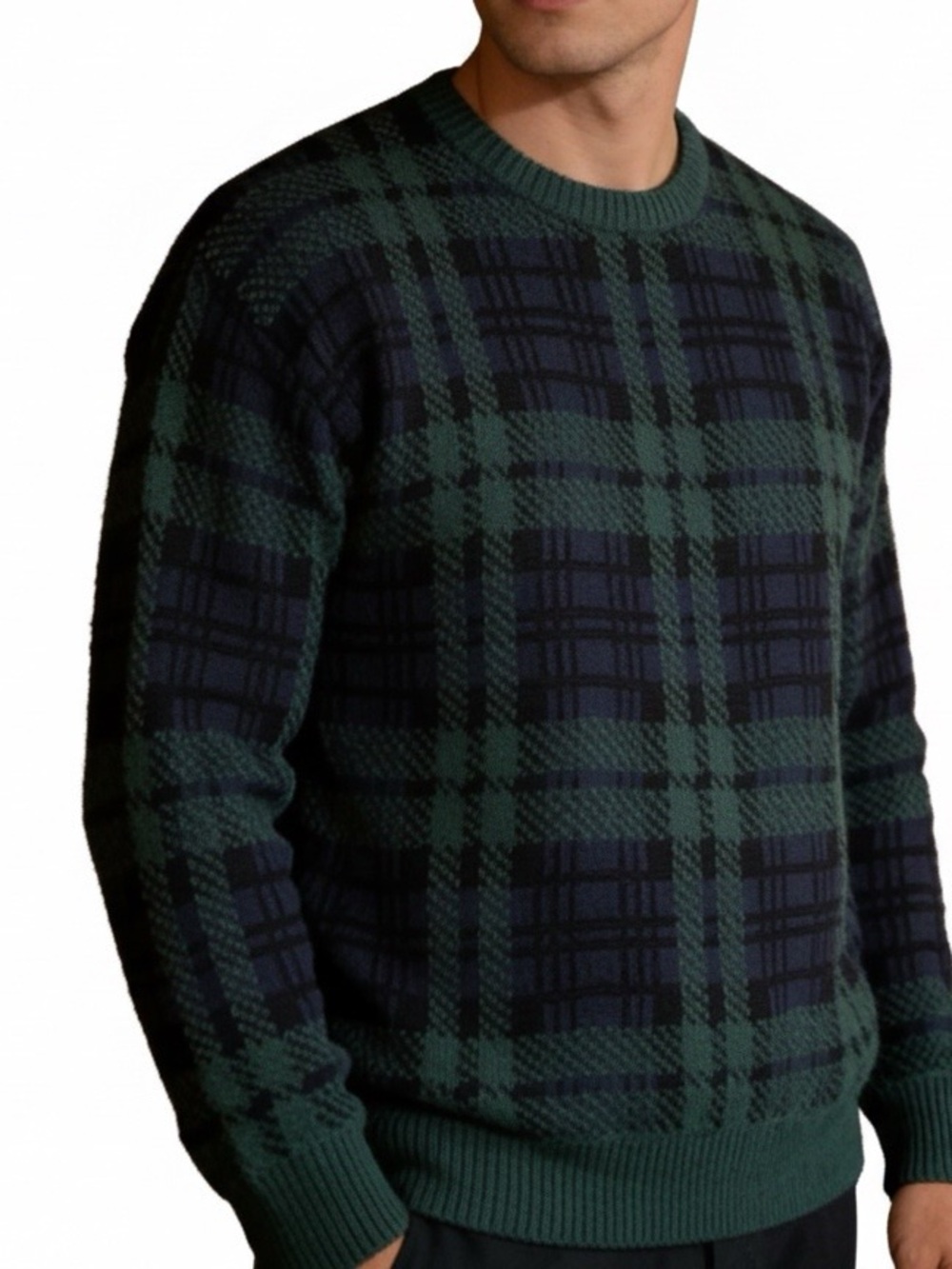 Vintage American Outpost Classic Plaid Crewneck Sweater - Green & Navy M